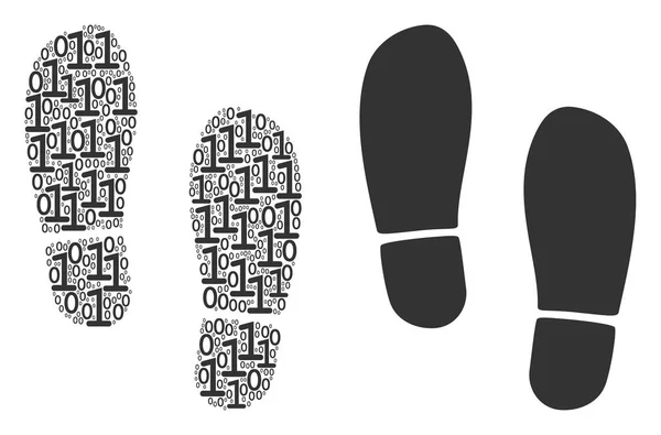 Boot voetafdrukken samenstelling van binaire cijfers — Stockvector