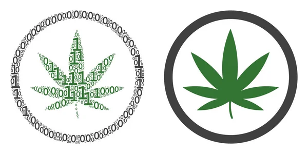 Colagem de Cannabis de dígitos binários — Vetor de Stock
