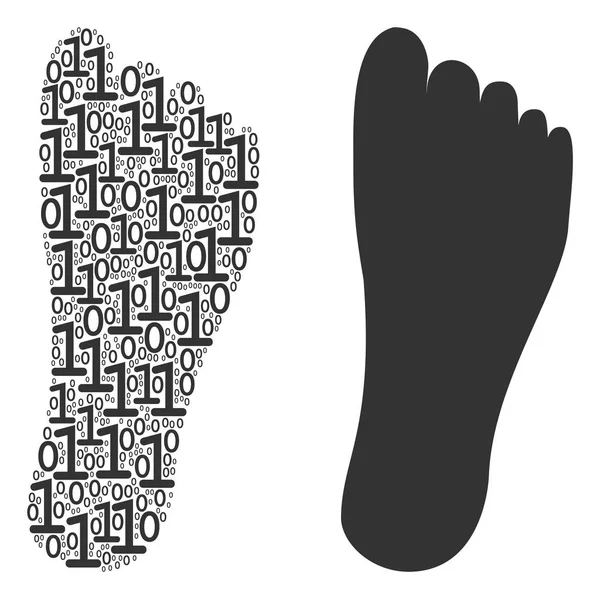 Human Footprint Composition of Binary Digits — Stock Vector