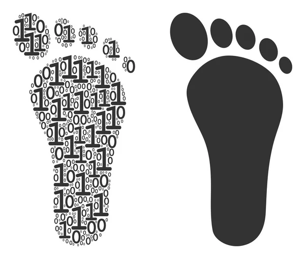 Menselijke voetafdruk samenstelling van binaire cijfers — Stockvector