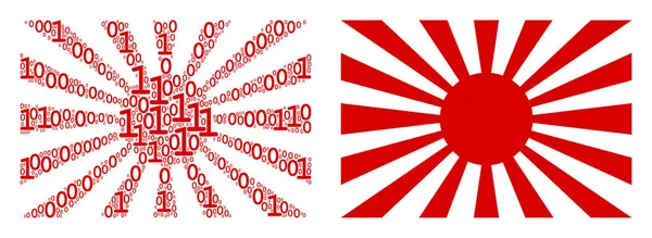 Japanische Collage der aufgehenden Sonne aus binären Zahlen — Stockvektor
