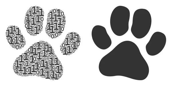 Paw Footprint Collage de dígitos binarios — Archivo Imágenes Vectoriales