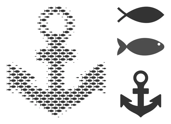 Mosaico de Anclaje Halftone Fish — Vector de stock