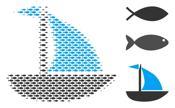 Fish Halftone Yacht Composition — Stock Vector
