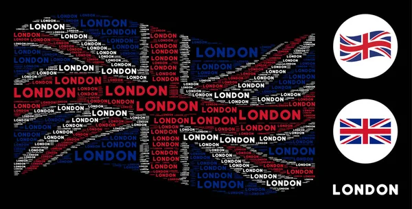 Waving UK Flag Pattern of London Text Items — Stock Vector