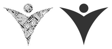 Fütüristik adam kompozisyon hizmet araçları