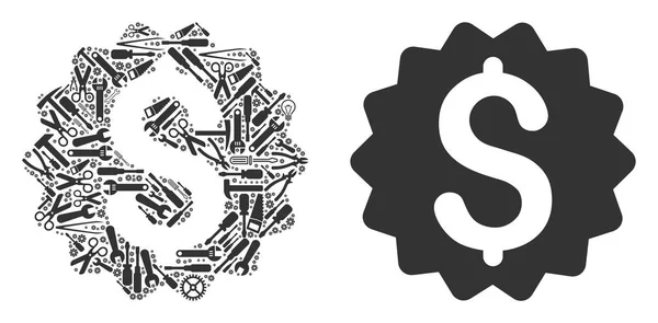 Композиция инструментов для обслуживания с печатями финансовых наград — стоковый вектор