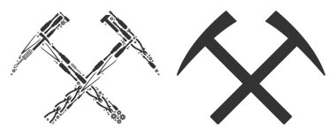 Araştırma kompozisyon atölye aletleri çekiç. Vektör incelemesi çekiç simgesi dişliler, çekiç ve diğer teknik öğeleri inşa edilmiştir. Bakım hizmet kavramı.