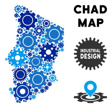 Endüstriyel Chad harita mozaiği SMM. Mavi renk tonlarını soyut toprak düzeninde. Vektör Chad harita SMM yapılır. Endüstriyel iş kavramı.