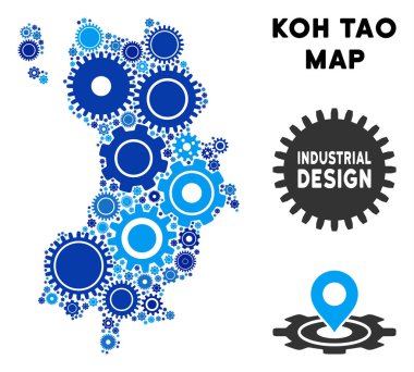 Gears'ı mozaik Koh Tao Tayland Adası Haritası