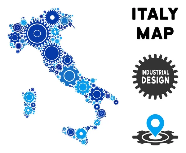 Colagem Itália Mapa das engrenagens — Vetor de Stock