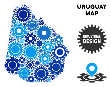 Hizmet Uruguay harita kolaj SMM onarın. Mavi renk renk tonları soyut bölge düzeni. Vektör Uruguay harita tornalama ile yapılır. Bakım hizmet kavramı.