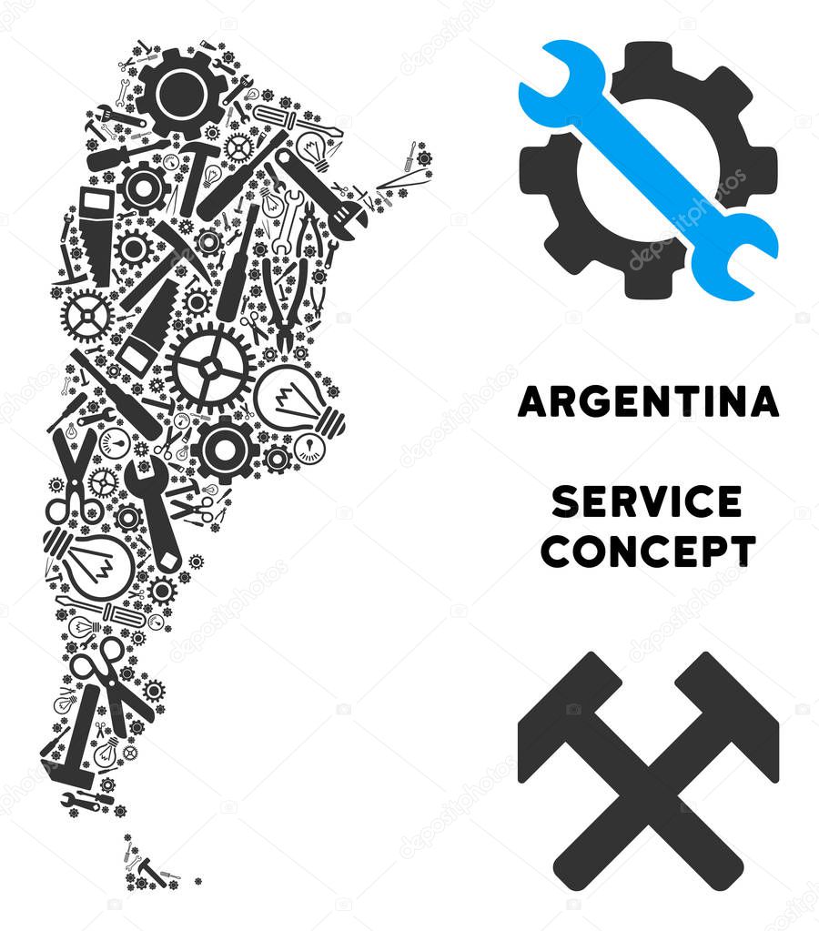 Mosaic Argentina Map of Repair Tools