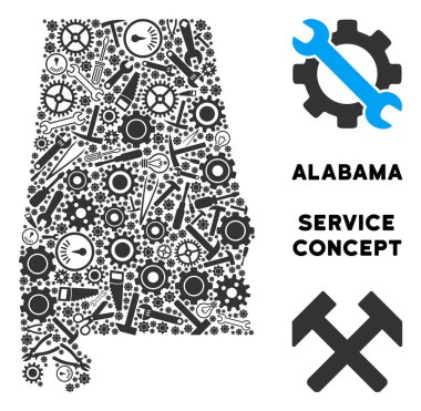 Onarım araçları mozaik Alabama Eyalet haritası