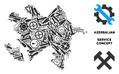 Hizmet araçları kolaj Azerbaycan Haritası