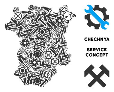 Onarım araçları kompozisyon Çeçenistan Haritası