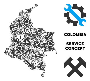 Onarım araçları kolaj Kolombiya Haritası