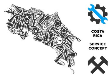 Hizmet araçları mozaik Kosta Rika Haritası