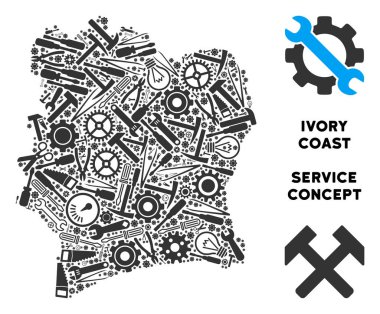 Hizmet araçları kolaj Fildişi Sahili haritası