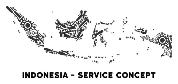 Composición Indonesia Mapa de herramientas de reparación — Archivo Imágenes Vectoriales