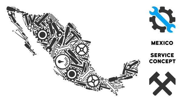 Composición México Mapa de Herramientas de Servicio — Vector de stock