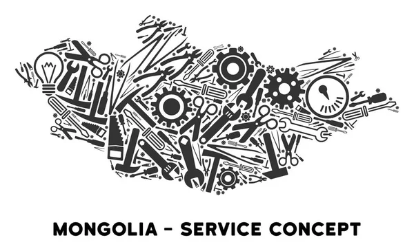 Mosaico Mongolia Mapa de Herramientas de Servicio — Vector de stock