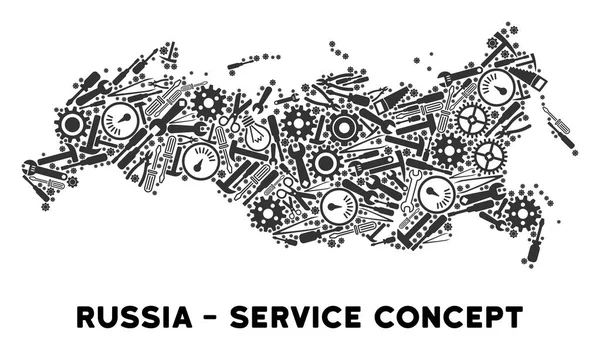 Sammansättning Ryssland karta över serviceverktyg — Stock vektor