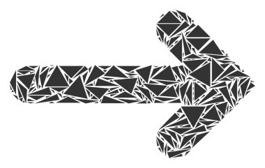 Ok yönünü üçgen öğeleri farklı ebat ve şekillerde mozaiği. Vektör çokgenler ok yönünde mozaik düzenlenir. Geometrik soyut vektör çizim.