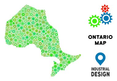 Dişli Ontario Eyaleti harita küçük cogwheels mozaiği. Yeşil renk tonu soyut coğrafi düzeninde. Vektör Ontario Eyaleti harita dişli tekerlekleri şeklindedir. Hizmet ayarlama kavramı.