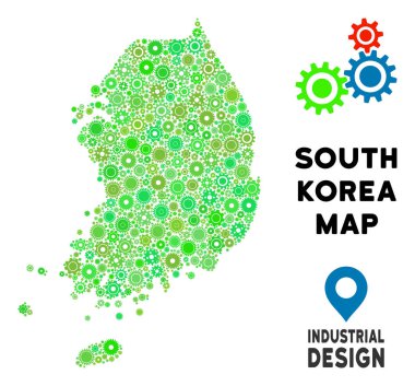 Güney Kore harita kompozisyon bir küçük araç vites. Yeşil renk tonu soyut coğrafi düzeninde. Vektör Güney Kore harita dişli tekerlekleri inşa edilmiştir. Mekanik hizmet kavramı.
