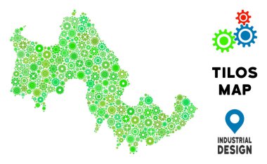 Gears'ı Tilos Yunan Adası harita kolaj