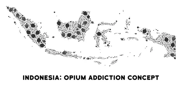 Opium Drugs Indonesia Peta Mosaik - Stok Vektor
