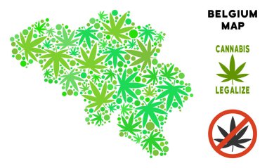 Telif ücretsiz esrar yaprakları kolaj Belçika Haritası