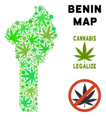 Telif ücretsiz esrar yaprakları kolaj Benin Haritası