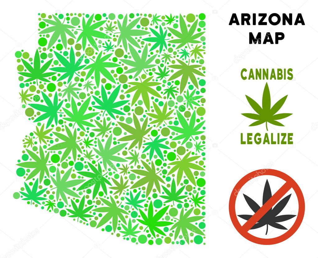 Royalty Free Marijuana Leaves Style Arizona State Map
