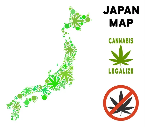 Telif ücretsiz kenevir yaprak kolaj Japonya Haritası — Stok Vektör