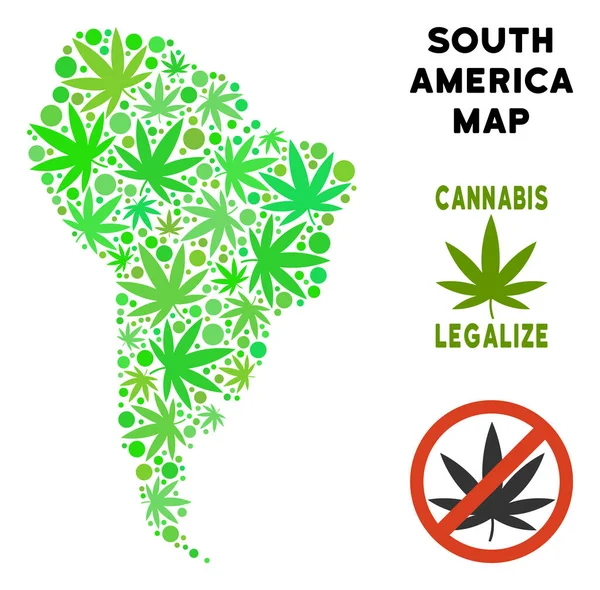 Royalty δωρεάν κάνναβης φύλλα Μωσαϊκά Νότια Αμερική χάρτη — Διανυσματικό Αρχείο