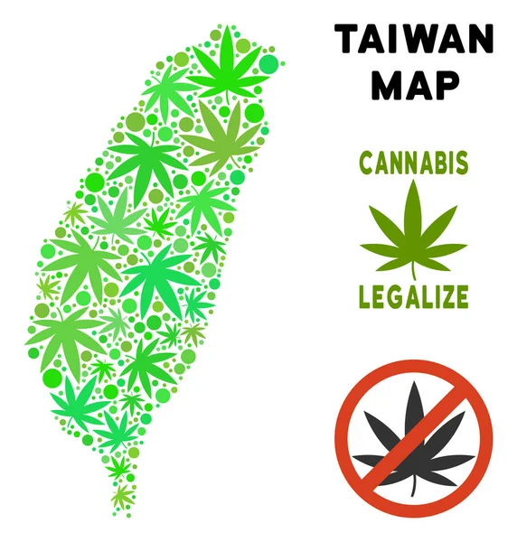 Telif ücretsiz esrar yaprakları mozaik Tayvan ada Haritası — Stok Vektör