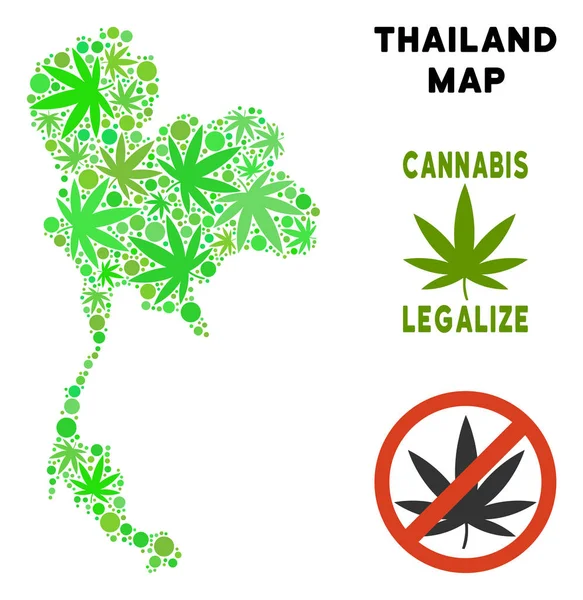 Telif ücretsiz esrar yaprakları mozaik Tayland Haritası