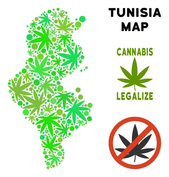 Telif ücretsiz esrar yaprakları mozaik Tunus Haritası