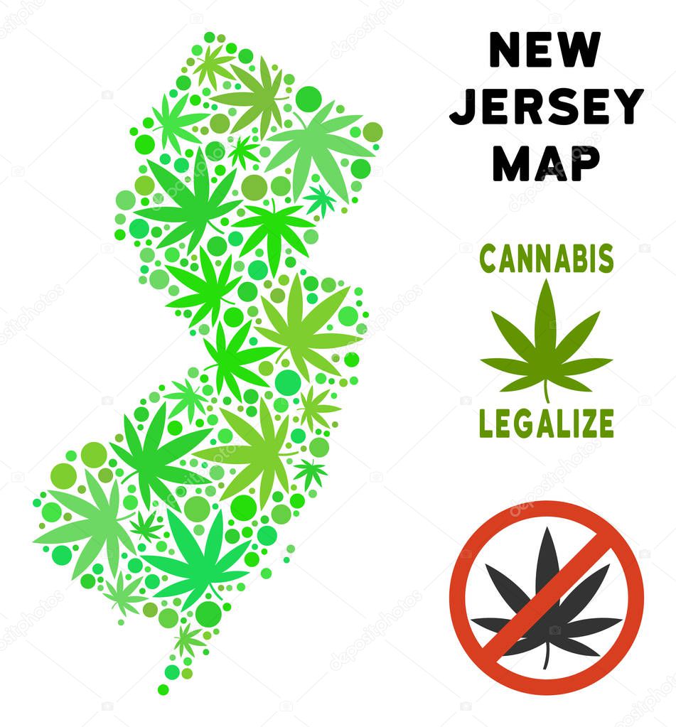 Royalty Free Marijuana Leaves Mosaic New Jersey State Map