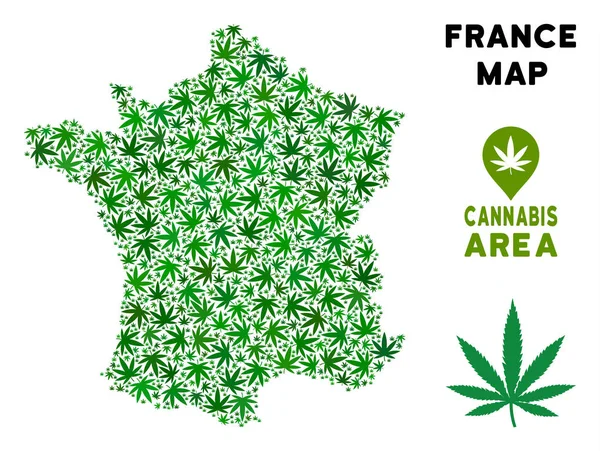 Vector Cannabis Collage Frankrike karta — Stock vektor
