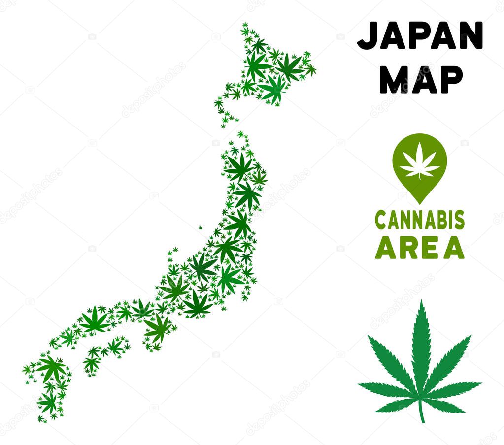 Vector Marijuana Collage Japan Map