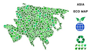 Vektör ekoloji yeşil mozaik Asya harita