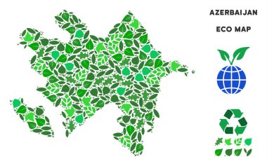 Vektör yaprak yeşil mozaik Azerbaycan Haritası