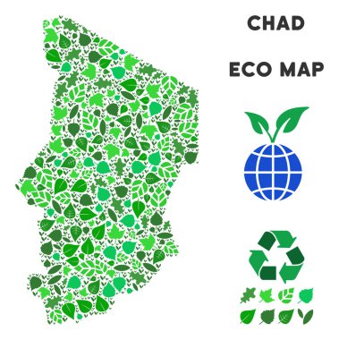 Vektör yaprak yeşil kompozisyon Çad Haritası