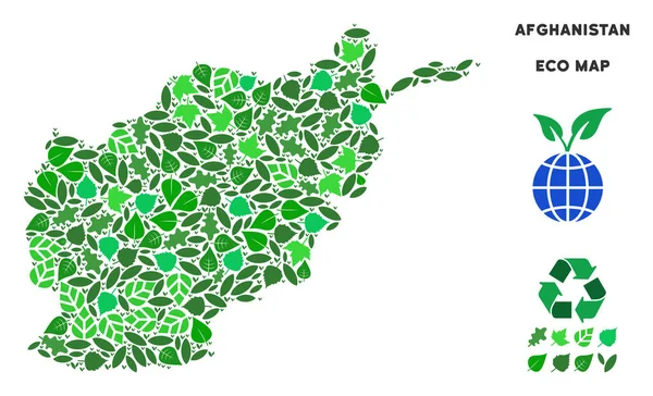 벡터 잎 녹색 모자이크 아프가니스탄 지도 — 스톡 벡터