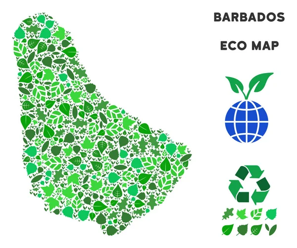 矢量生态绿色拼贴画巴巴多斯地图 — 图库矢量图片