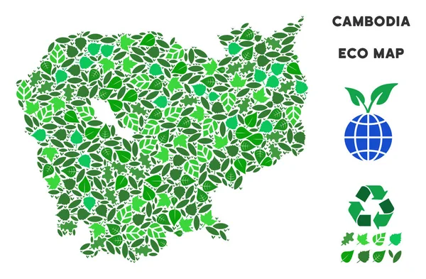 Διάνυσμα πράσινο Eco σύνθεση Καμπότζη χάρτη — Διανυσματικό Αρχείο