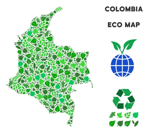 Διάνυσμα οικολογία πράσινες κολάζ Κολομβία Χάρτης — Διανυσματικό Αρχείο
